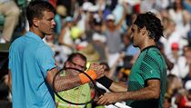 Tom Berdych a Roger Federer na turnaji v Miami