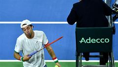 tvrtfinále Davis Cupu: Ital Paulo Lorenzi v souboji s Belgianem Davidem...