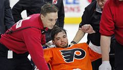 Branká Michal Neuvirth zkolaboval v sobotním utkání NHL mezi Philadelphií a...