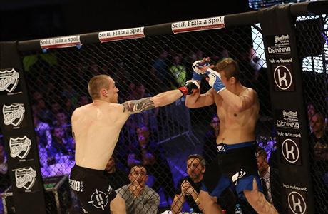 Bojovník MMA Michal Hoejí (vlevo) se nebojí rozdat rány.
