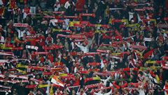 Zápas Ligy mistr Dortmund vs. Monaco, fanouci hostí.