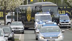 Autobus Borussie Dortmund ped zápasem Ligy mistr.