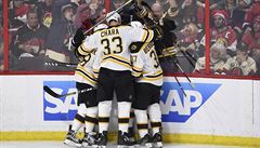 Hokejisté a fanouci Bostonu slaví jeden z gól v síti Ottawy.