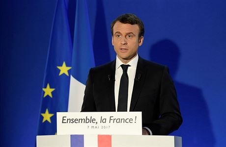 Nový francouzský prezident Emmanuel Macron pi povolebním projevu