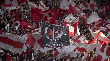 Utkání 26. kola první fotbalové ligy SK Slavia Praha - FK Jablonec. Fanoušci...