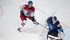 MS v hokeji 2017, Finsko vs. esko: zleva Petr Vrána a finský branká Joonas...