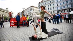 Tanení vystoupení odprc krajní pravice na demonstraci v Brn.