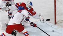 MS v hokeji 2017, esko vs. Rusko: Pavel Francouz v akci.