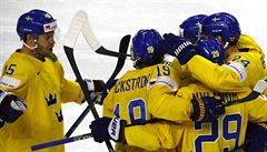 MS v hokeji 2017, semifinále védsko vs. Finsko: radost hokejist Tre Kronor.