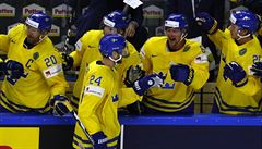 MS v hokeji 2017, védsko vs. Finsko: radost autora prvního gólu véd Edlera.
