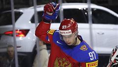 MS v hokeji 2017, zápas o bronz Rusko vs. Finsko: Nikita Gusev slaví.