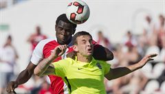 30. kolo první fotbalové ligy - Slavia vs. Brno: zleva Michael Ngadeu ze Slavie...