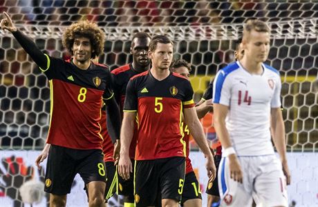 Pátelské utkání Belgie vs. esko: Marouane Fellaini (vlevo) slaví gól v eské...