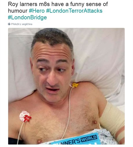 Britský hrdina Roy Larner po útoku v nemocnici.