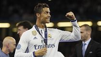 Fotbalista Realu Madrid Cristiano Ronaldo slaví vítězství v Lize mistrů.