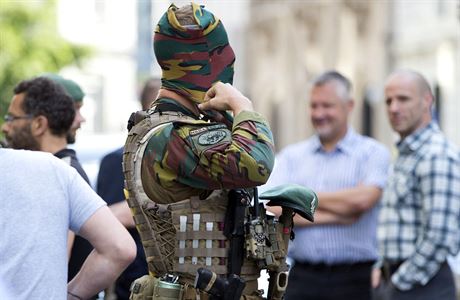 Hldkujc belgick vojk v ulicch Bruselu