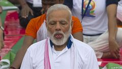 Mezinárodního dne jógy se také zúastnil indický premiér.