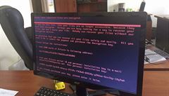 Poítaový monitor zobrazující zprávu od hacker. Ti údajn sloky vydají za...