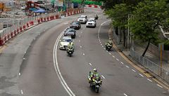 Nácvik policist pro kolonu ínského prezidenta Si in-pchinga v Hongkongu.