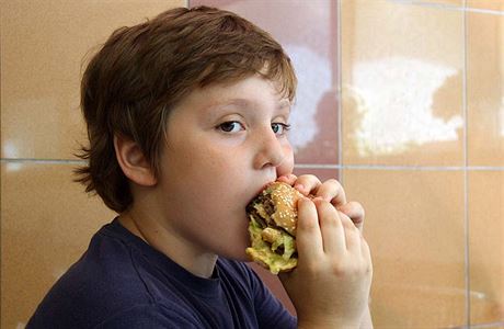 Dít s hamburgerem (ilustraní foto)