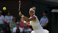 Wimbledon 2017: Petra Kvitová na returnu v 1. kole proti védce Johann...