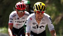 Mikel Landa (vpředu) a Alberto Contador v úniku ve 13. etapě Tour de France...