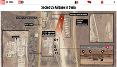 Analyzovaný letecký snímek americké letecké základny u Kobani v Sýrii.