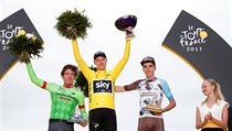 Tour de France 2017: nejlepší trojice (zleva), druhý Rigoberto Uran, vítězný...