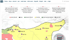 Mapa severní Sýrie a v ní zakreslená poloha amerických základen, které odhalila...