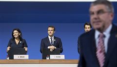 Francouzský prezident Emmanuel Macron na jednání MOV v Lausanne.