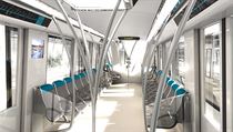 Interir vozu metra Inspiro od Siemensu. Na vizualizaci jsou vidt dradla pro...