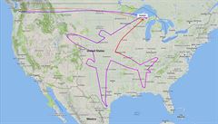 Boeing pi testovacm letu nakreslil nad USA tvar letadla, trvalo mu to 17 hodin