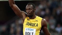Usain Bolt po vítězném rozběhu.