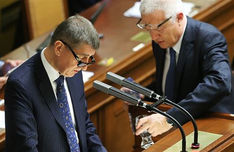 Andrej Babi (vlevo) a Jaroslav Faltýnek pi jednání v Poslanecké snmovn o...