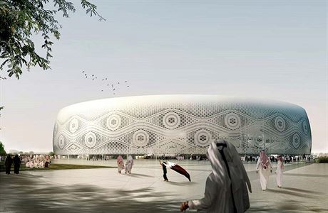 Nový katarský fotbalový stadion pipomíná pokrývku hlavy.