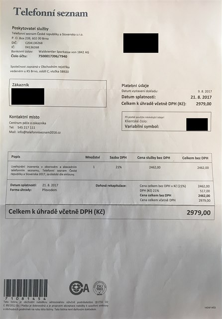 Firma Telefonní seznam eské republiky a Slovenska zasílá podnikatelm nabídky...