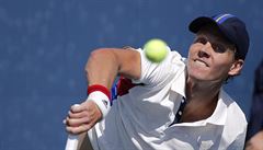 Tomáš Berdych v zápase prvního kola US Open proti Ryanu Harrisonovi z USA.