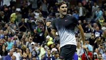 Roger Federer na US Open po výhře nad Felicianem Lopezem ze Španělska.