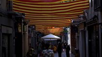 Lid prochzej pod katalnskmi vlajkami pobl Barcelony.