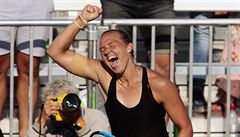 Kaia Kanepiová z Estonska slaví postup do tvrtfinále US Open.