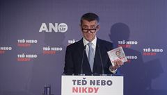 Andrej Babi na tiskové konferenci hnutí ANO 3. záí 2017.