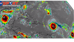 Katia (vlevo), Irma (uprosted) a José (vpravo).