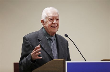 Bývalý prezident Jimmy Carter pi výroním projevu ve svém centru Carter Center...