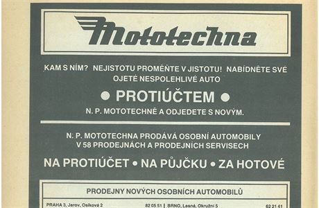 Dobov inzert v asopisu Automobil z roku 1987.
