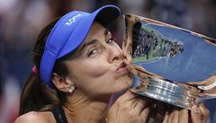 Martina Hingisová s trofejí pro ampionku US Open ve tyhe.