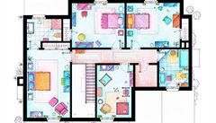 První patro domu Simpsonových - pokoje vech len kreslené rodinky a dv...