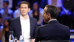 Snímek z televizní debaty mezi kancléem Kernem a ministrem zahranií Kurzem.
