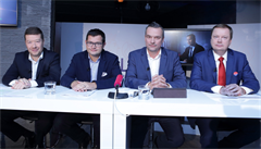 Tomio Okamura (SPD), Jan Chvojka (SSD), Filip Humplík (ODS) a Martin Plíek...
