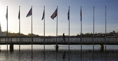 Islandské vlajky v den voleb.