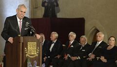 Prezident Milo Zeman hovoí na úvod slavnostního ceremoniálu udílení státních...